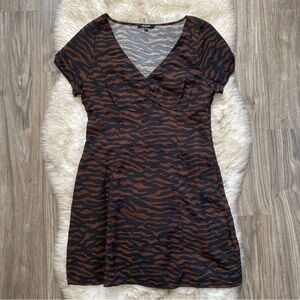 Madewell V-Neck Mini Dress in Abstract Animal Tiger Print